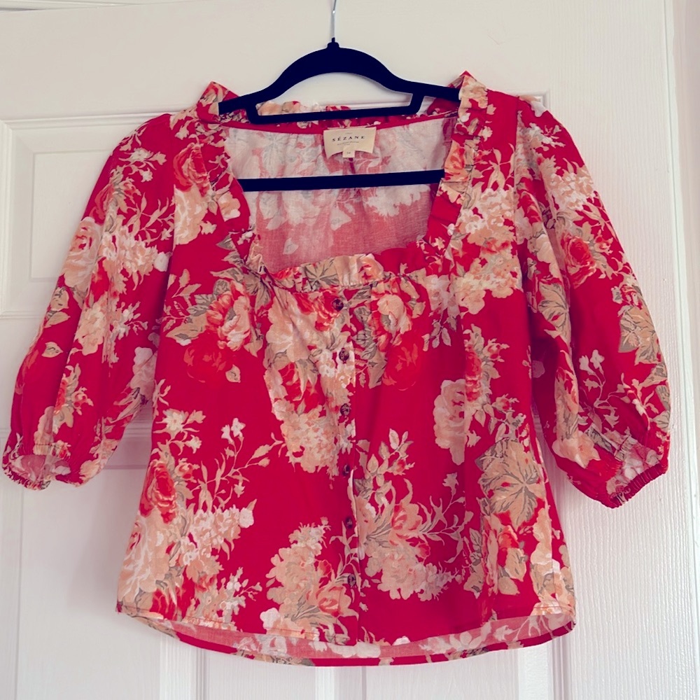 - Sezane Kellia Shirt Floral Rouge - Size 2 / 34